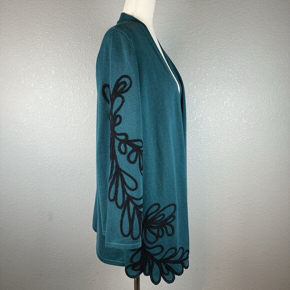 Chico's Womens Soutache Cardigan Sweater Size 2 Large Peacock Teal Cotton - Picture 6 of 8